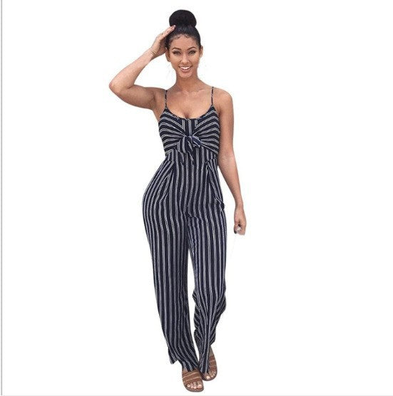 Striped halter wide-leg jumpsuits