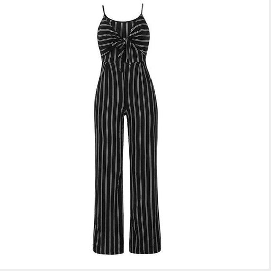 Striped halter wide-leg jumpsuits
