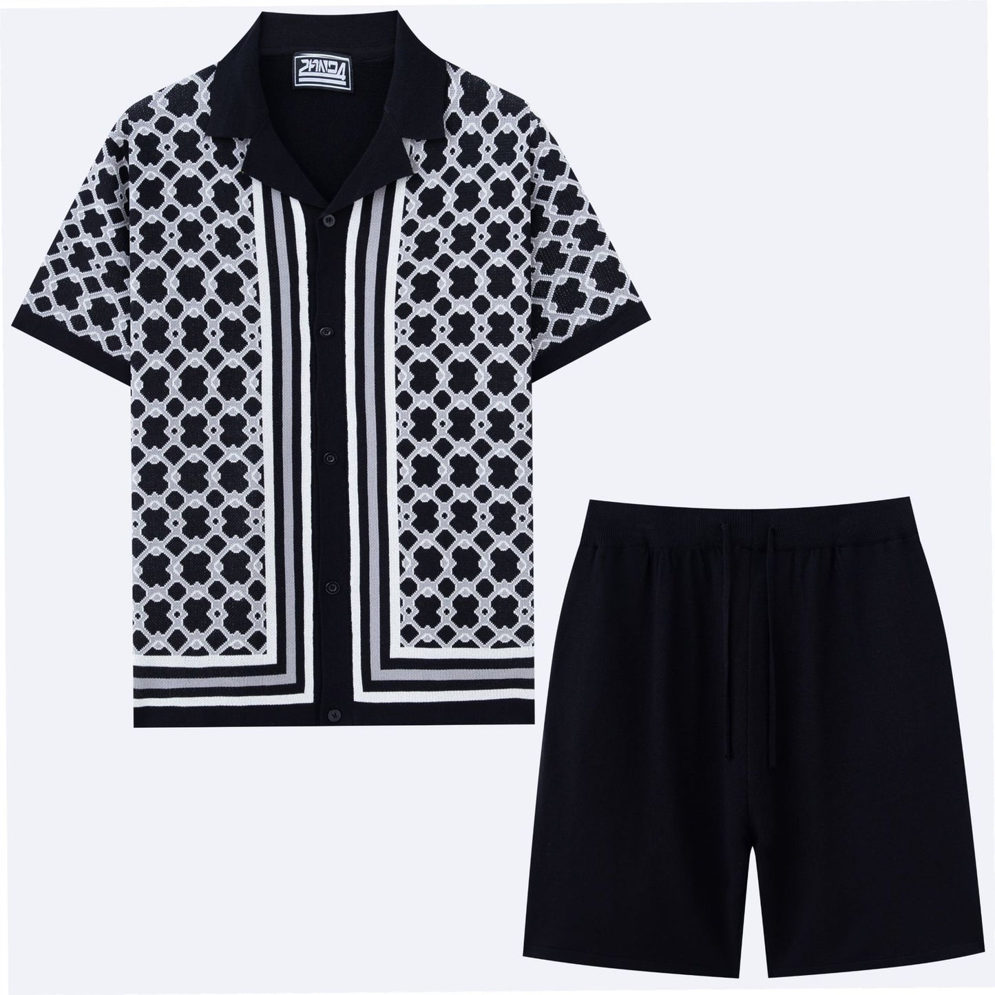 Men's Jacquard Knitted Short-Sleeve and Shorts Set
