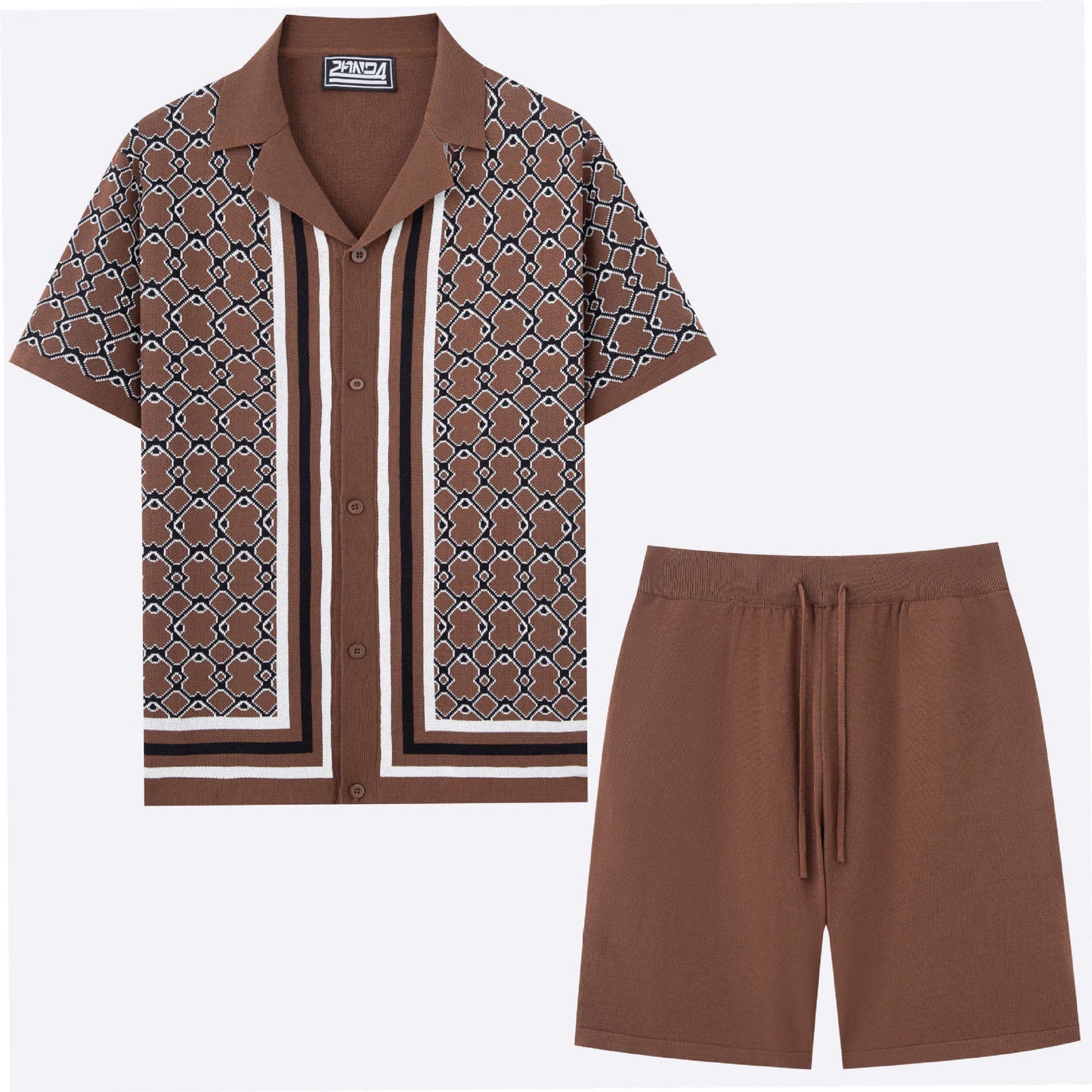 Men's Jacquard Knitted Short-Sleeve and Shorts Set