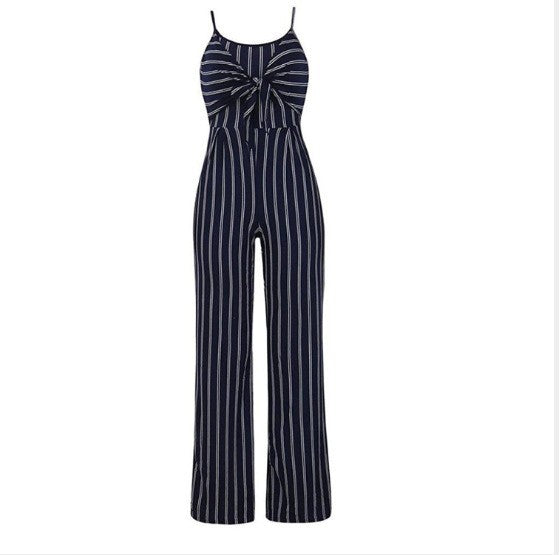 Striped halter wide-leg jumpsuits