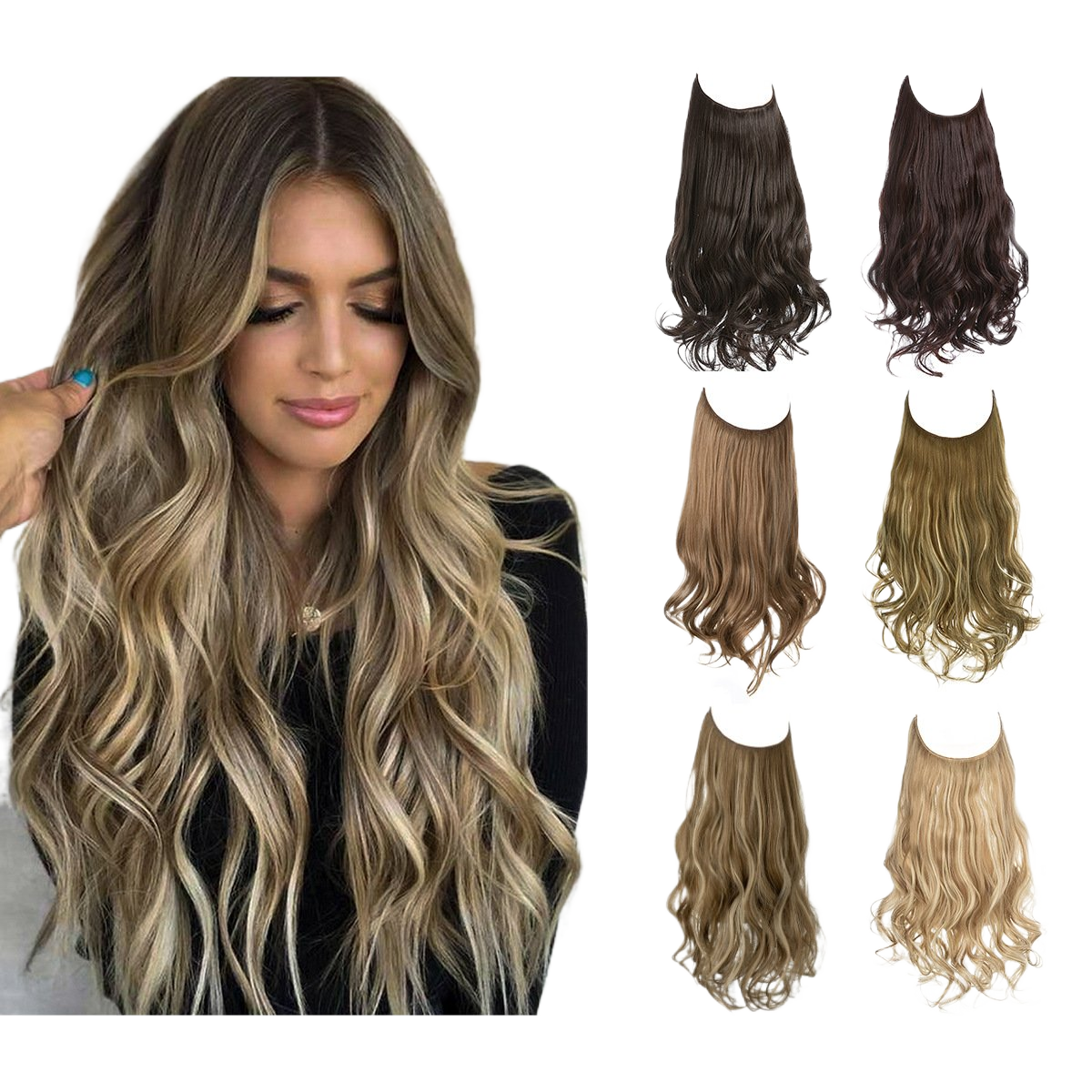 Invisible U-Shaped Hair Extensions Long Curly Synthetic Clip-in Ponytail